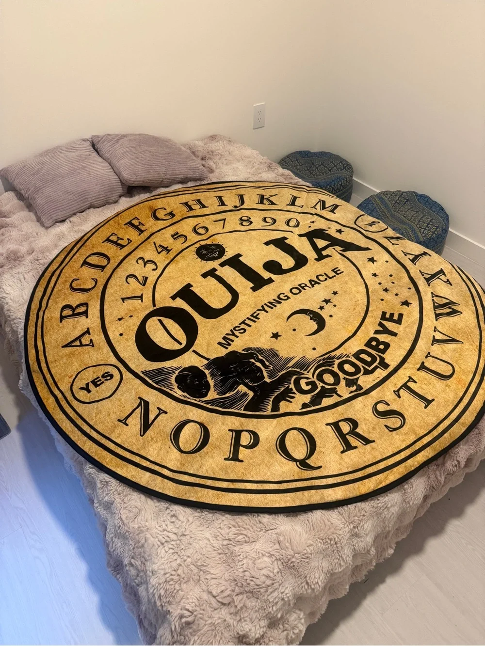Ouija Mystifying Oracle Round Blanket - Black on Gold